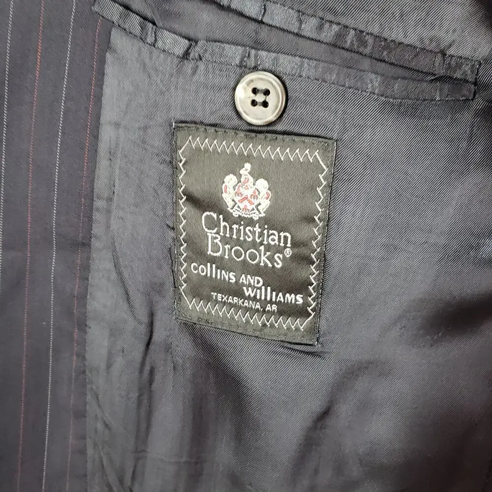Christian Brooks Men's Blue Navy Pinstriped Wool 2Piece Suit Pants Set Size 42R